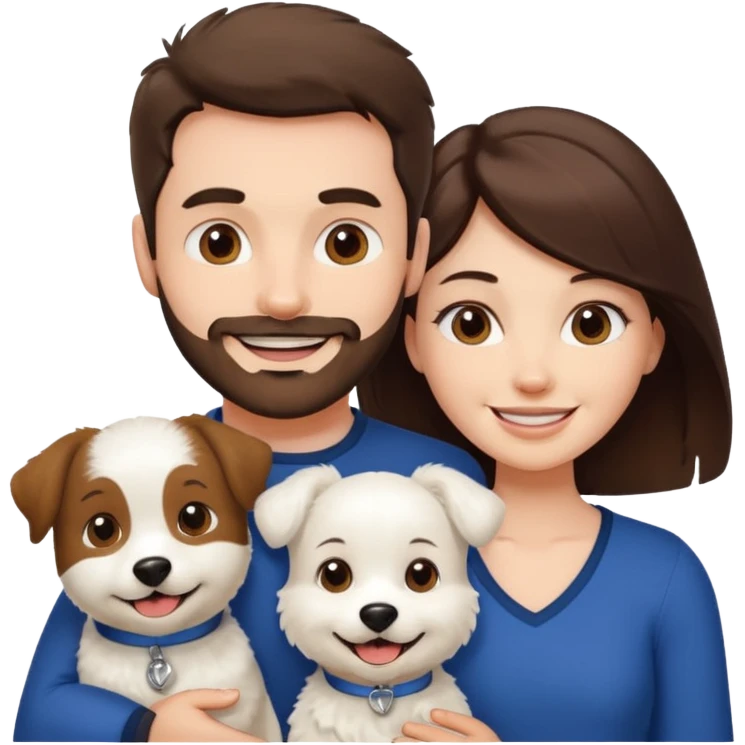 scottish man with stubble, brunette woman and white fluffy dog emoji