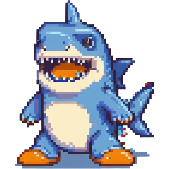shark with blue shoes pixel art emoji