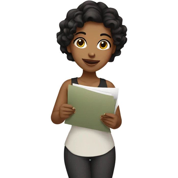 girl with black wavy hair and olive skin holding papers emoji