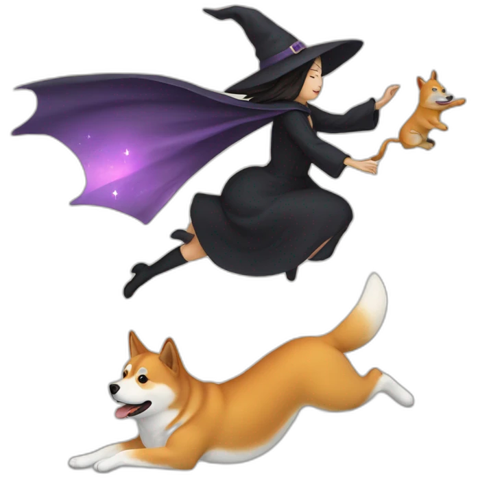 flying witch with shiba emoji