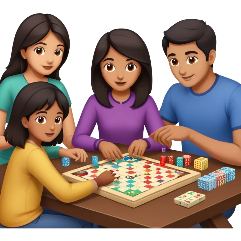 South Asian family with dark hair playing board games together at home emoji