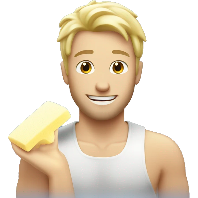 face white blond man  getting soap and sponge emoji