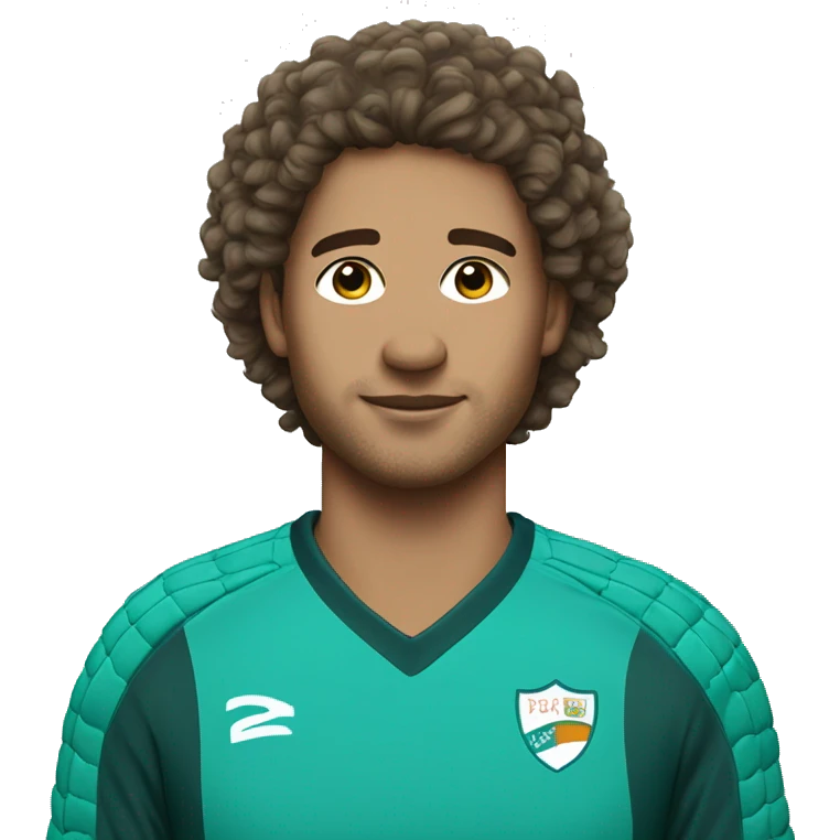 Goalkeeper with curly brown  hair wearing a teal colored jersey emoji