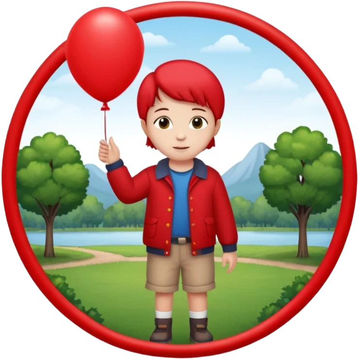 Child + balloon, Park Visitor, with park background, cicrle style frame. emoji