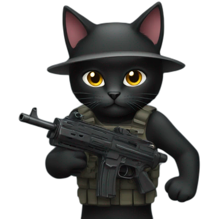 black cat with a machine gun emoji