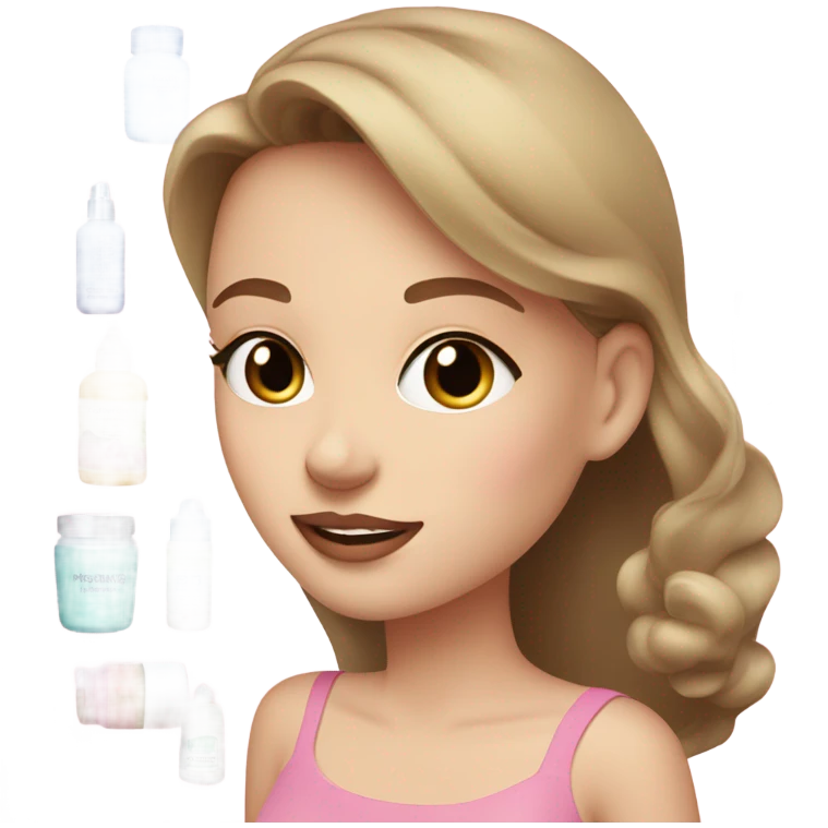 skin care cosmetics jars and tubes pink, light green and blue and a girl with light brown hair and white skin holds these jars emoji