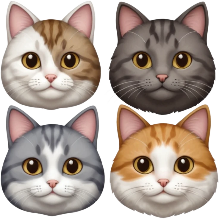 3 different coloured short haired cats including; a dark brown tabby and white cat, and a dark grey and white  emoji