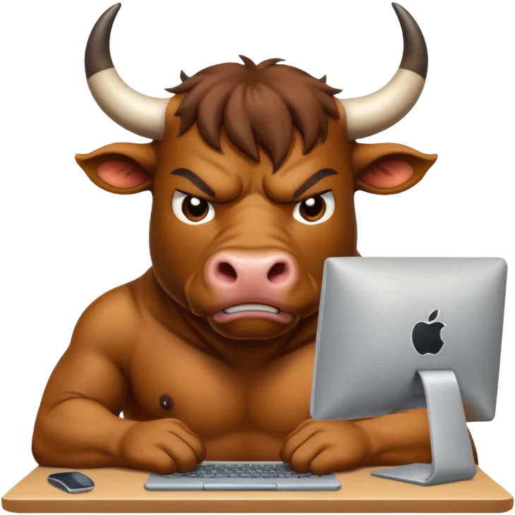 un toro seduto davanti al pc che impreca emoji