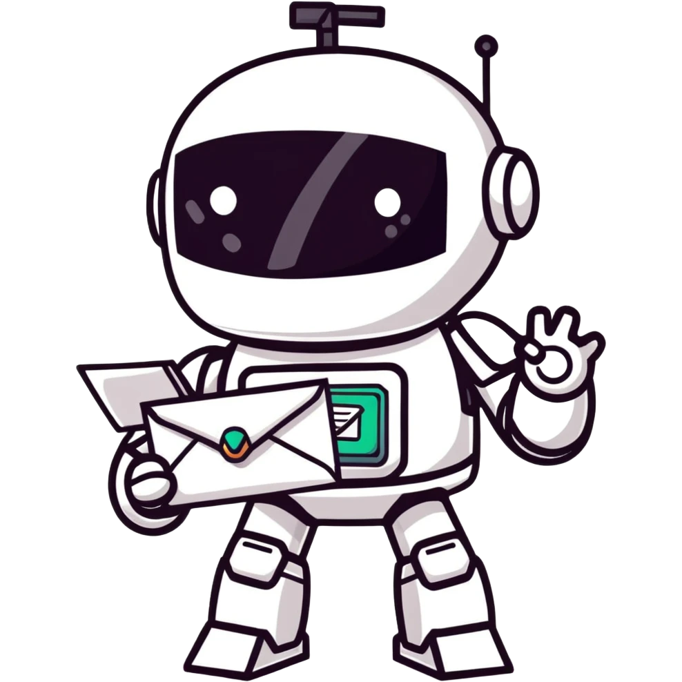newsletter about AI, cute robot and envelope stickers emoji