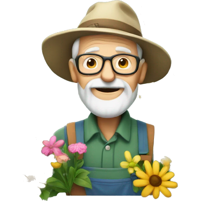 retired gardener with flowers emoji