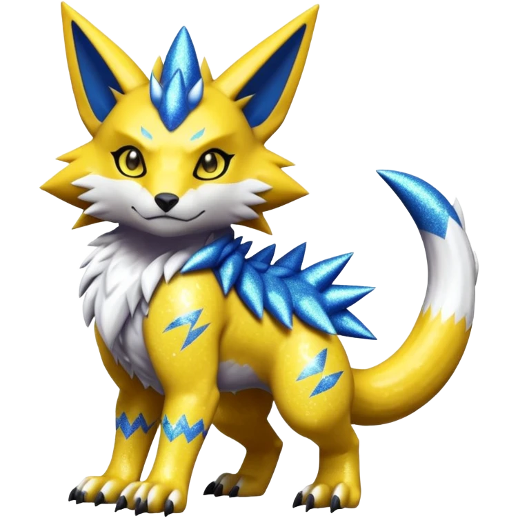 Colorful edgy dark gloomy shiny sparkly glittery WereGarurumon-Renamon-Lombax-Zeraora-fusion emoji