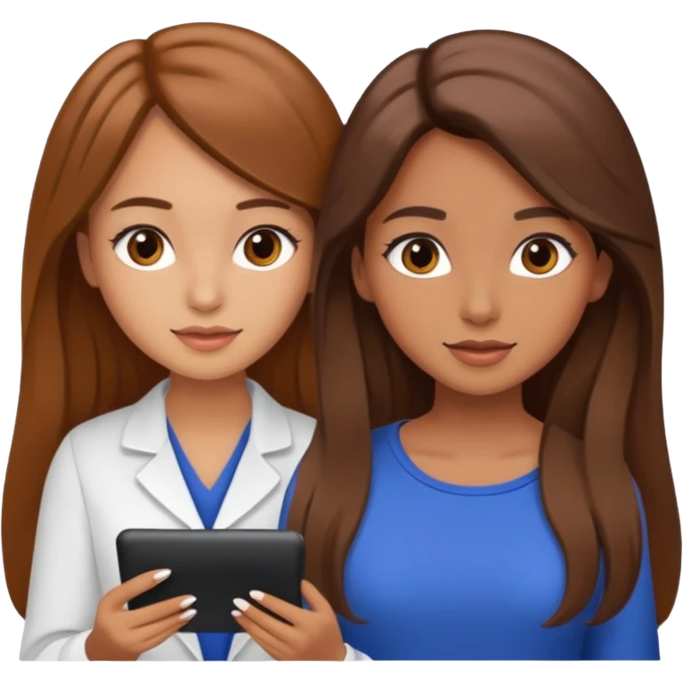 TWO BROWN HAIRED GIRLS DOING PROJECT, PROFESSIONAL AND CUTE , LONG HAIR MAKEUP emoji