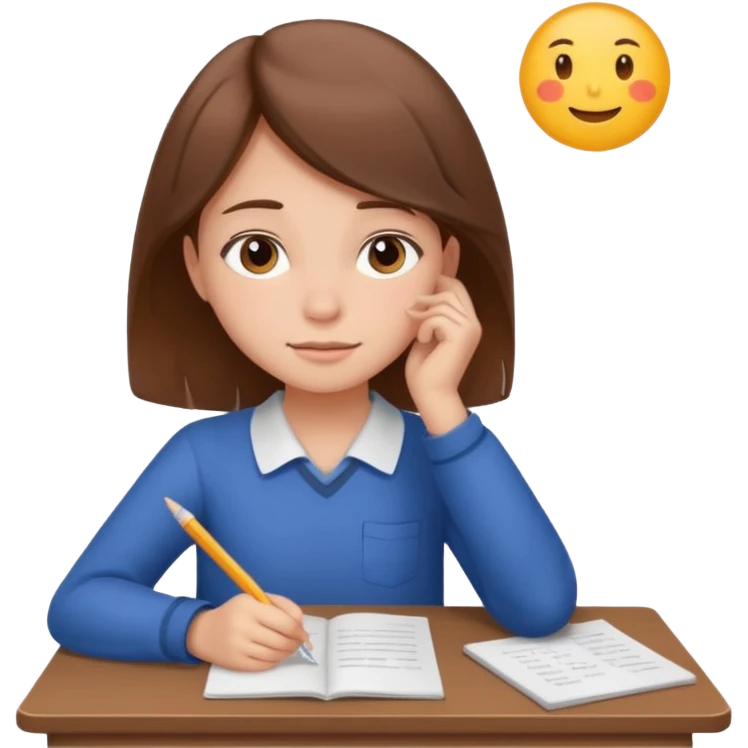 determined shy girl who is dreaming of 100% on her exam  brown hair emoji