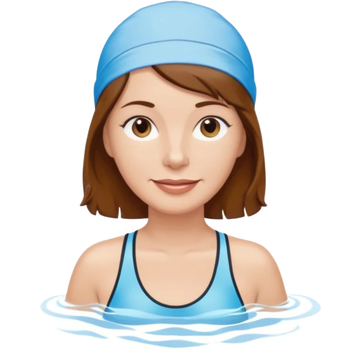 a femela swimming coach with shoulder lengt brown hair and a friendly face - a little older early 50s but some wrinkels into the face emoji