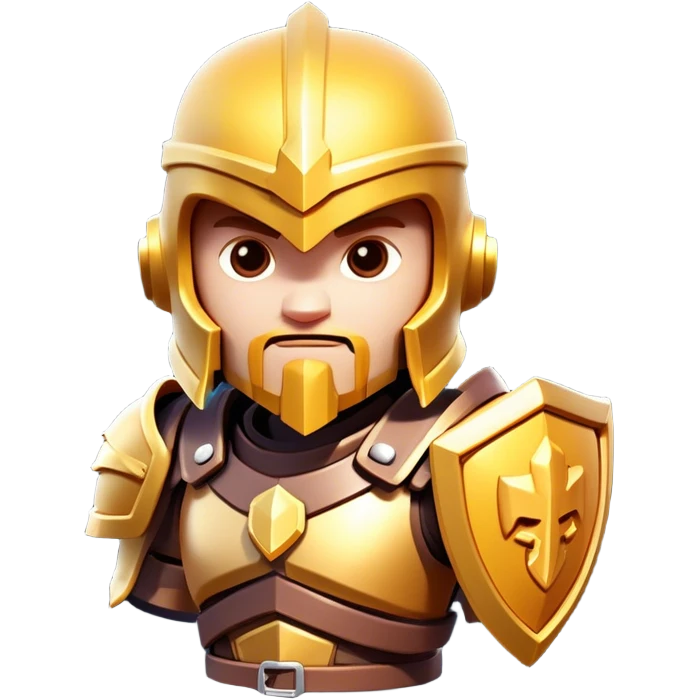 Clash of Clans aesthetic: Cinematic Playful 3D Isometric Armor Portrait Emoji, rendered in a 3D vector-style similar to standard emojis with minimal shading and bold, simplified shapes. A compact, distinct form with signature details, softly glowing with a fantasy RPG magic charm. Simplified yet unmistakably iconic, highly detailed and consistent, glowing with a soft radiance and high shine. Stylized with a touch of heroic grandeur and a soft glowing outline, capturing the essence of a beloved gaming relic with a friendly, playful manner! emoji
