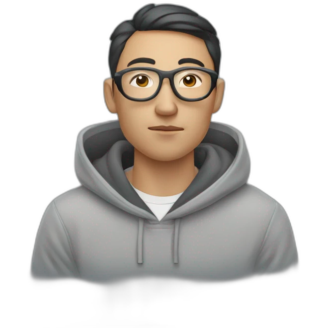 kazakh guy with glasees in grey hoody smoking sigarete with airpods in the ears emoji