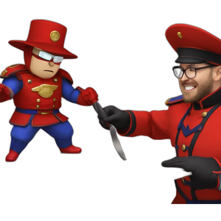 nostalgia critic dressed as m.bison beating spoony with a spoon emoji