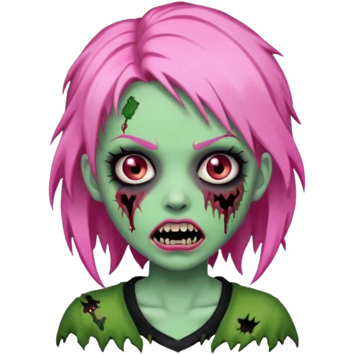 zombie girl with pink, black and green hair with fangs emoji