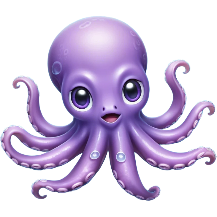 Meme-Worthy Floating Baby Octopus Portrait Emoji, Drifting gracefully in the water with soft, curled tentacles and a dreamy, weightless posture, showcasing a smooth, rounded light blue-purple body with mesmerizingly large, gentle eyes gazing into the abyss, Simplified yet poetically expressive features, highly detailed, glowing with a soft, celestial marine glow, high shine, quiet and mystical, stylized with an air of deep-sea serenity, soft glowing outline, capturing the essence of a tiny, peaceful cephalopod floating endlessly in the infinite beauty of the ocean depths! emoji