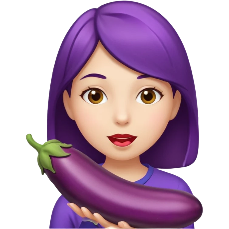 Naked Girl sucking on egg plant emoji