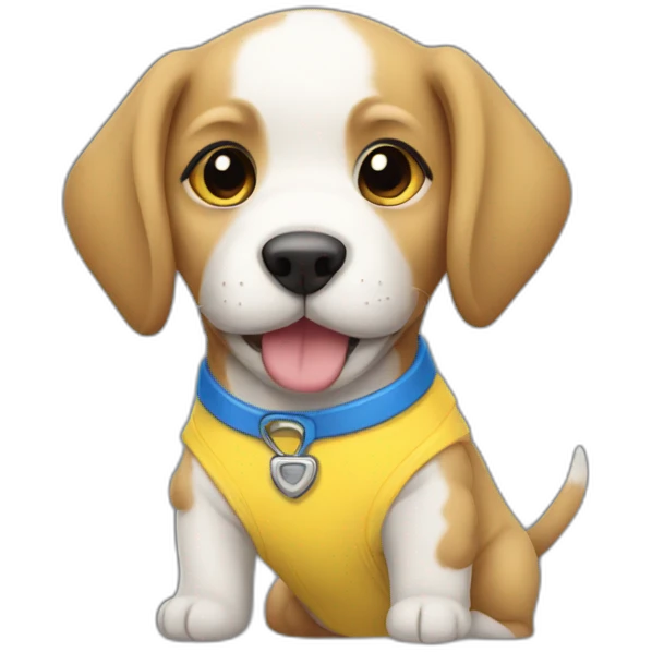 Puppy with a blue and yellow shirt emoji
