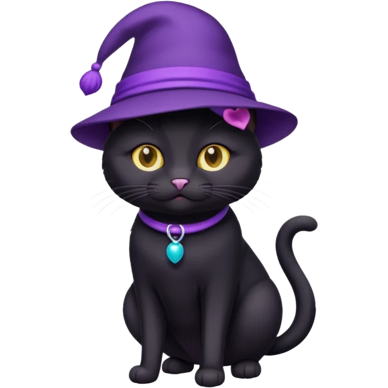 full length black cat with purple hat emoji