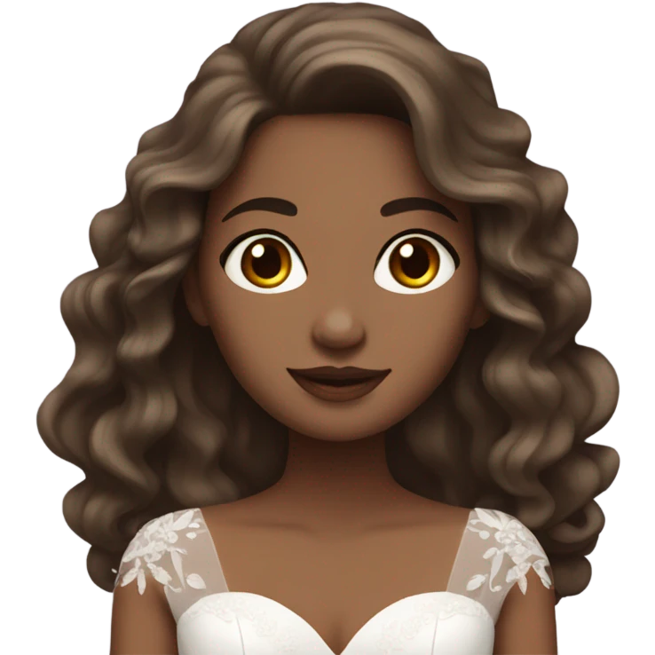 bride with brown long wavy hair, brown eyes emoji