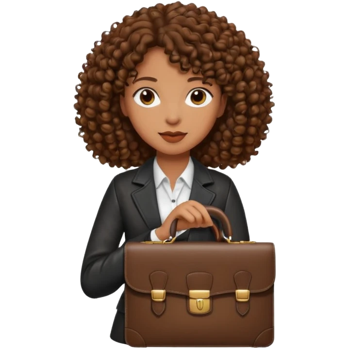 brown curly haired woman holding a briefcase emoji