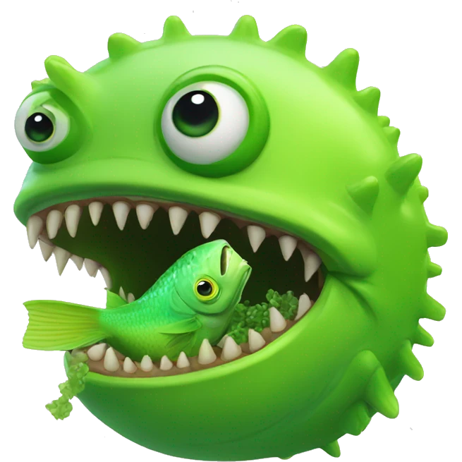 Ugly Monster eats green fish emoji
