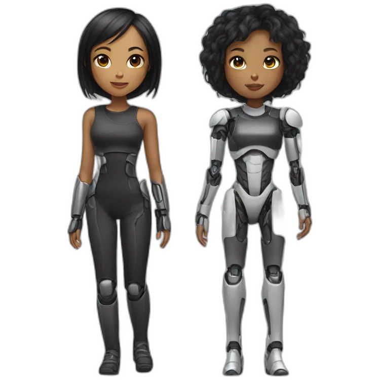 Black girl and Asian girl are robot emoji
