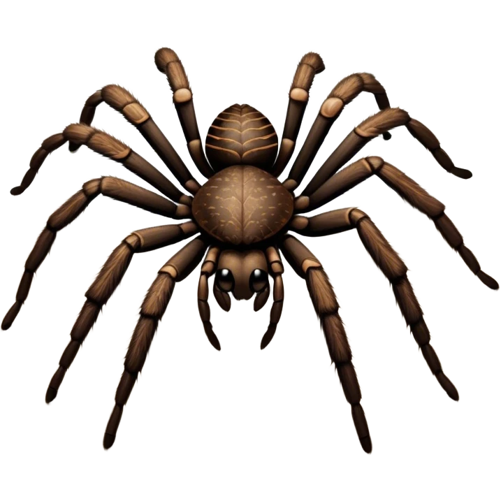 Close-up of a giant hairy tarantula in its natural habitat, with intricate web details surrounding it. The spider's texture is highlighted, emphasizing its hairy legs and features. Soft background with natural elements like leaves or rocks. Transparent background. emoji