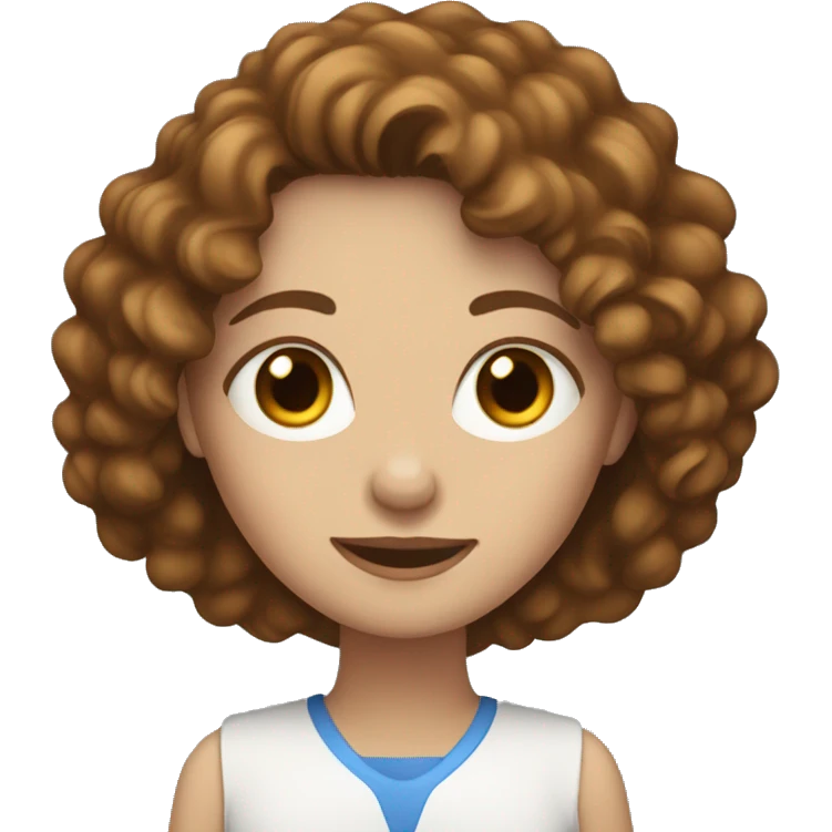 White women with the brown curly hair and blue eyes work at the laptop  emoji