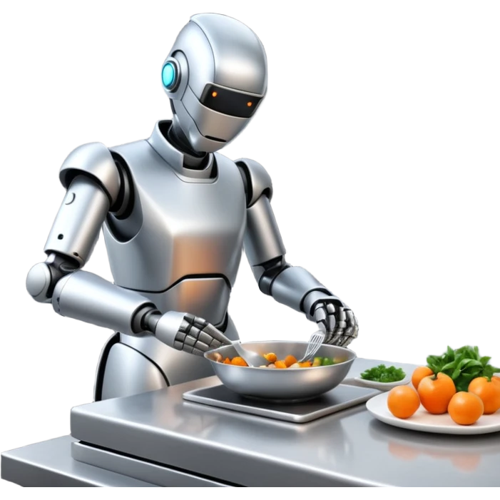 obot chef preparing a gourmet meal in a futuristic kitchen emoji