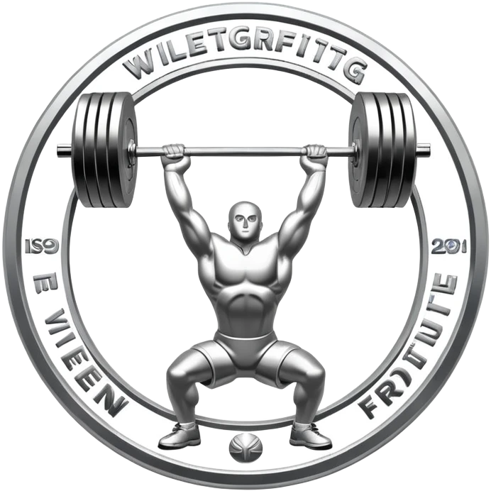 An emblem representing the World Weightlifting Federation with a stylized barbell and global elements. Bold text and clean lines symbolize strength, unity, and competition. Modern, dynamic design with a transparent background. emoji