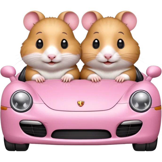 2 cute couple hamsters in a pink Porsche  emoji