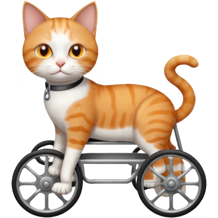 full body small short hair ginger and white cat with orange eyes walking in a wheelchair for cats emoji