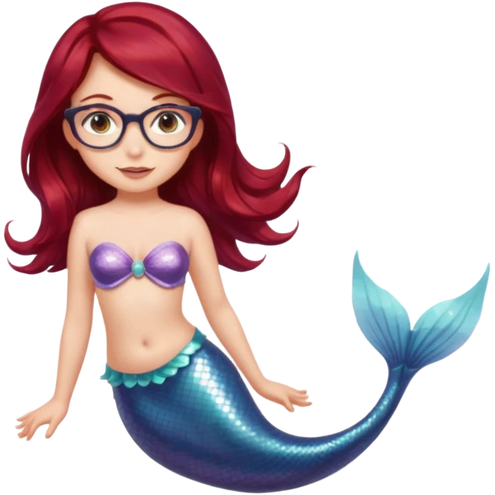 A sun kissed girl with dark red hair and grey eyes and glasses with a mermaid tail emoji