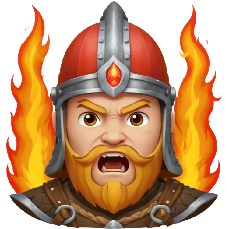 un vichingo con l'elmetto  con l'icona del fuoco sulla parte frontale ,che urla  emoji