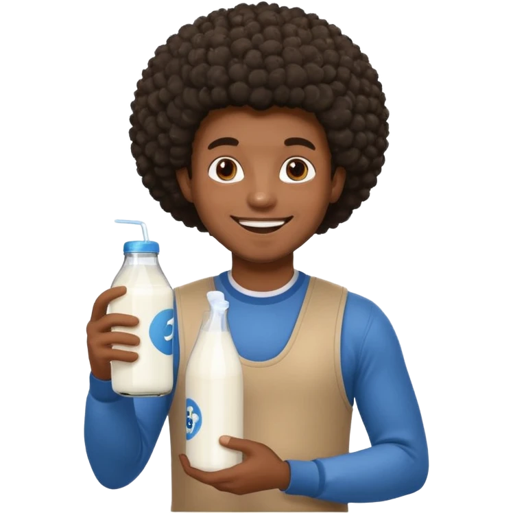 Make a black guy with Afro getting milk from store emoji