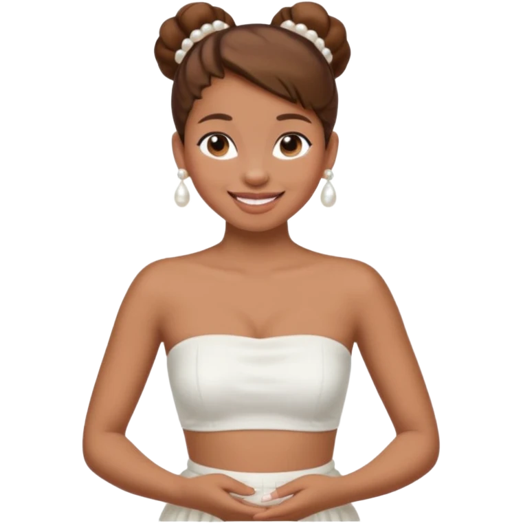 Full body, Light brown skin girl, brown hair in bun, smiling, white strapless tube top, pearl earrings emoji