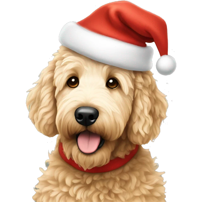 Golden doodle with a Santa hat emoji