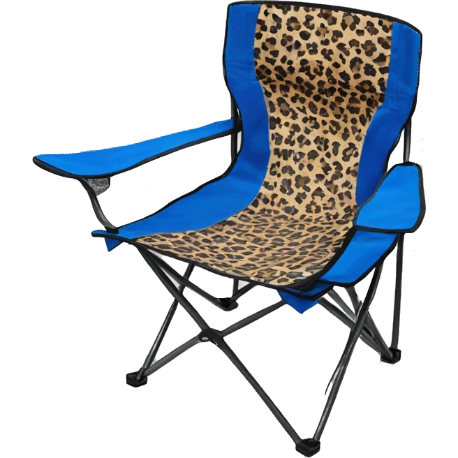Realistic blue and leopard print pattern camping folding chair isolated.  emoji