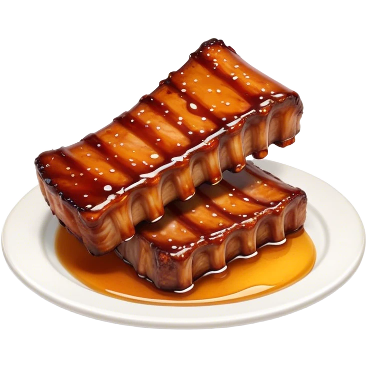 Honey Glazed BBQ Ribs Cinematic Realistic Honey Glazed BBQ Ribs Dish Emoji, depicted as a small portion of tender, honey-glazed ribs with a sticky, smoky finish, rendered with rich textures and warm, dynamic lighting. emoji