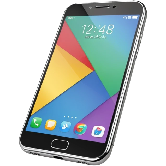 modern smartphone in 3D chrome metallic style, highly reflective and shiny, colorful screen, realistic details emoji