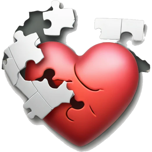 cracked heart pasted together with glue and there must be a incomplete heart which is a missing puzzle at the top right corner emoji