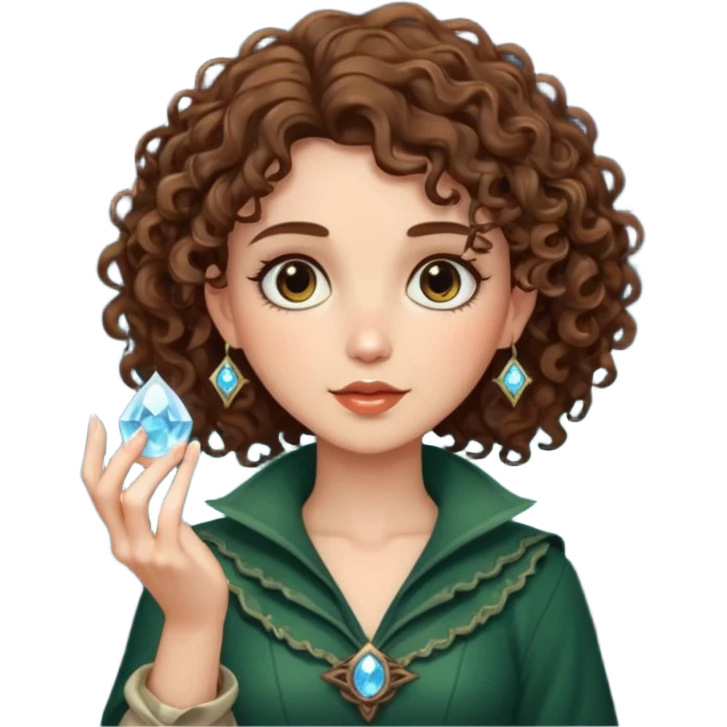 forest rogue woman short tight curly brown hair holding moon crystal emoji