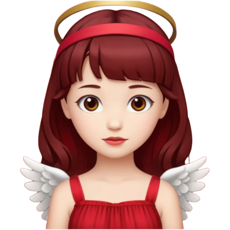   فرشته با موی چتری و لباس قرمز و موی خرمایی تیره و سربند یاقوتی emoji