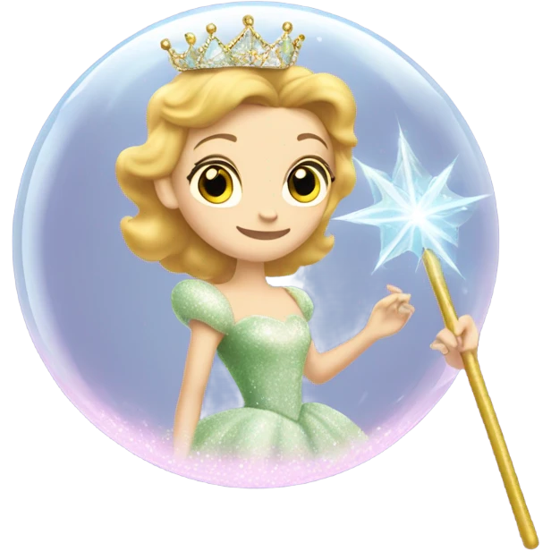 Glinda in a bubble wearing a crown and holding a magic wand emoji