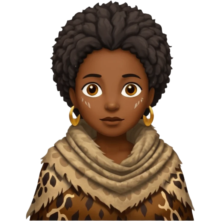 ancient hairy black woman, tattered animal skin shawl emoji
