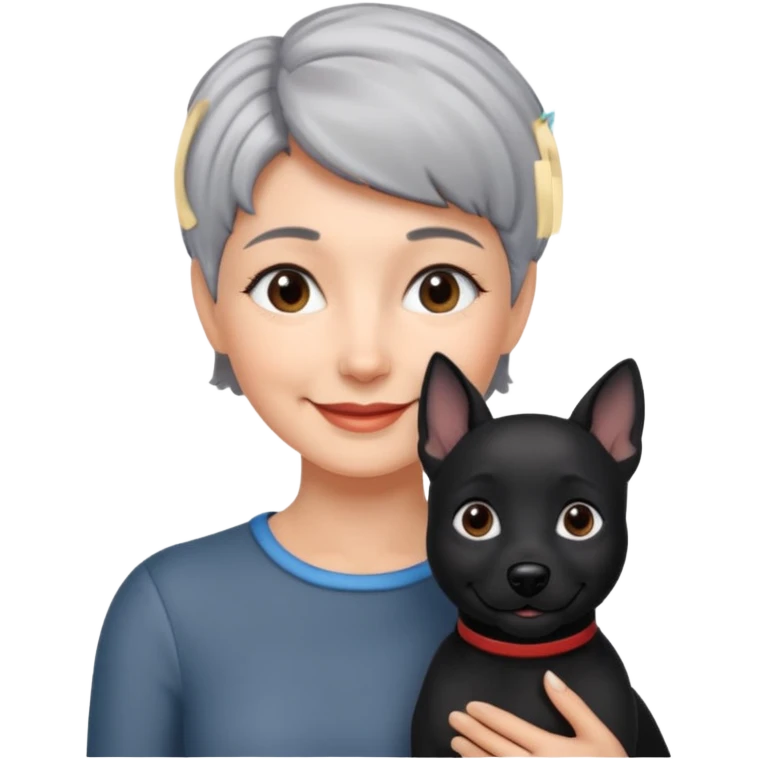 short gray haired woman with black dog emoji